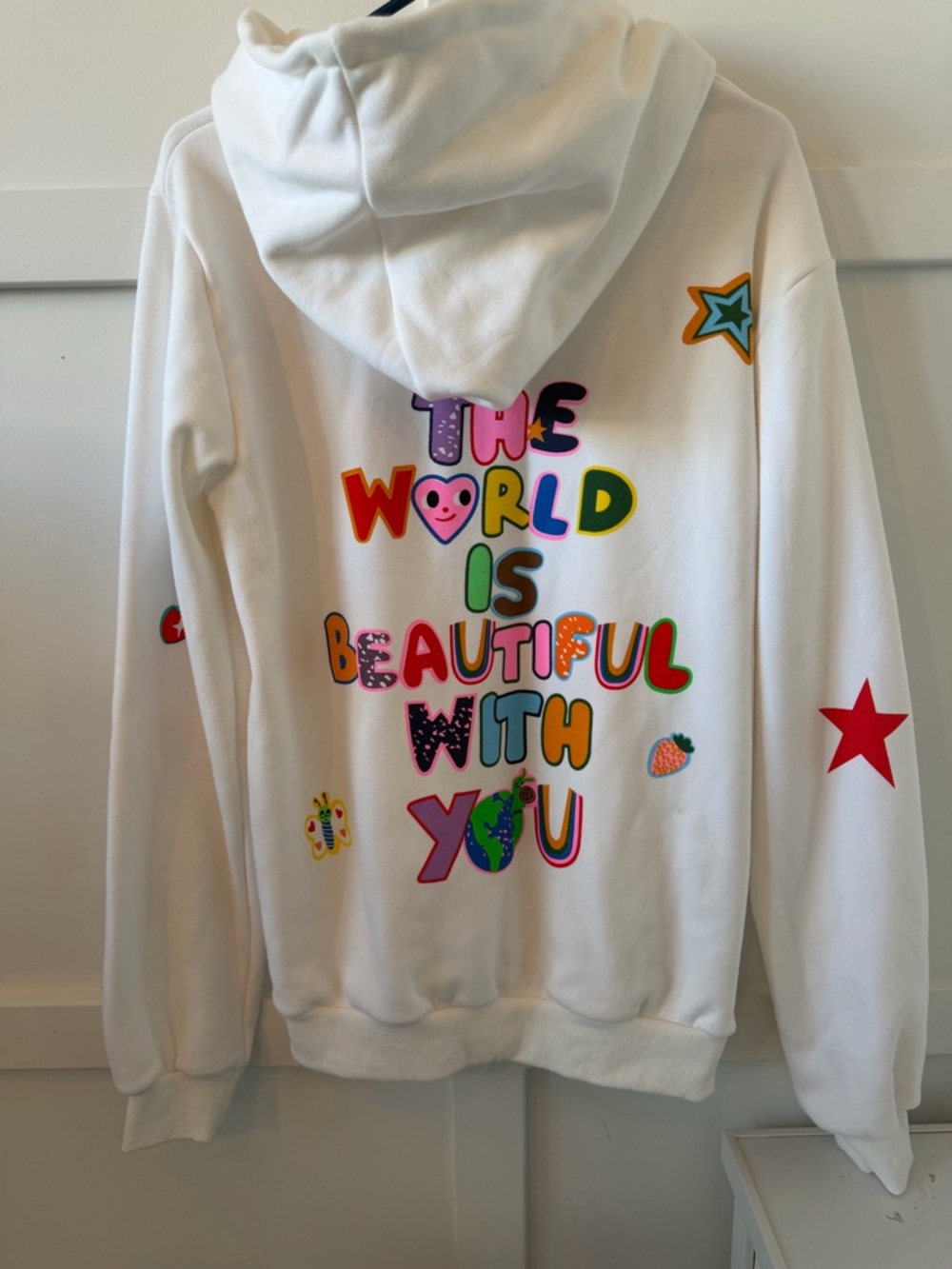 NWT women’s Lola + The Boys White Hoodie with Colorful Cartoon Graphics - Picture 3 of 4